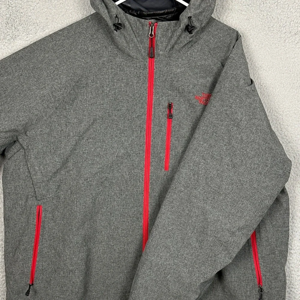 The North Face Jacket Men 2XL Hood Grey Red Full Zip Long Sleeve Pocket Stretch